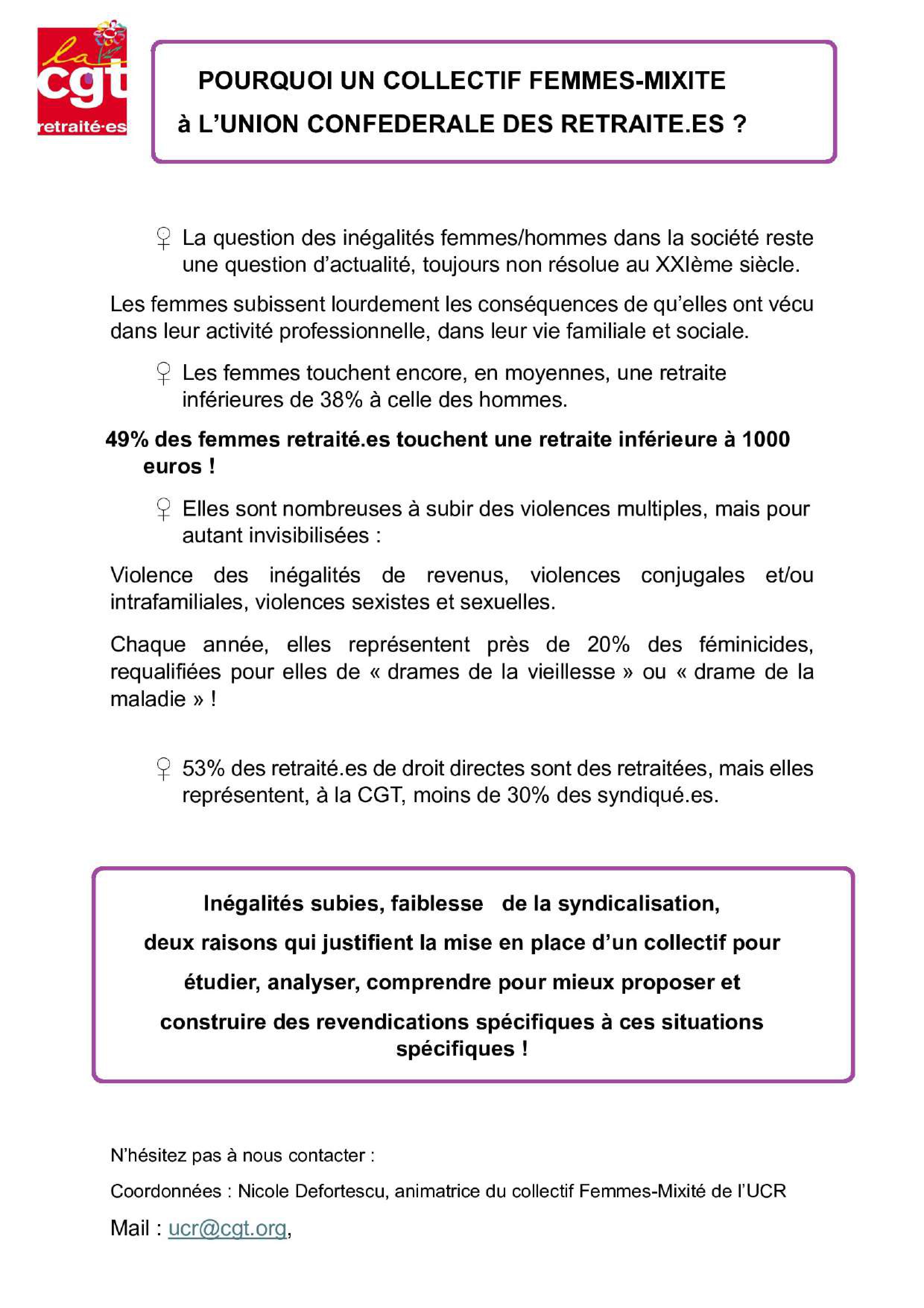 Explication de l'utilité d'un collectif femmes à l'UCR